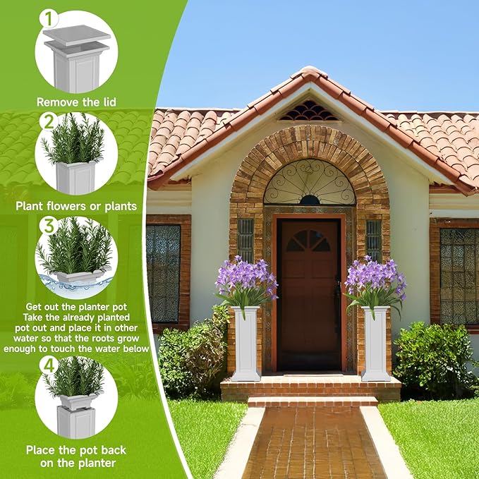 EFU 36'' Tall Planters Outdoor Set of 2 Resin Planter,Modern Design Garden Bed, Built-in Drainage,for Patio Backyard Weddings Events Home Decor,Crack-Resistant,All-Weather Durability(Ashen)