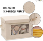 Citylife 3 Pack Storage Bins with Lids, Fabric Foldable Storage Bins with Soft Cord Handles, Canvas Storage Bin with Lid for Organizing Clothes, Blankets and Books, Beige