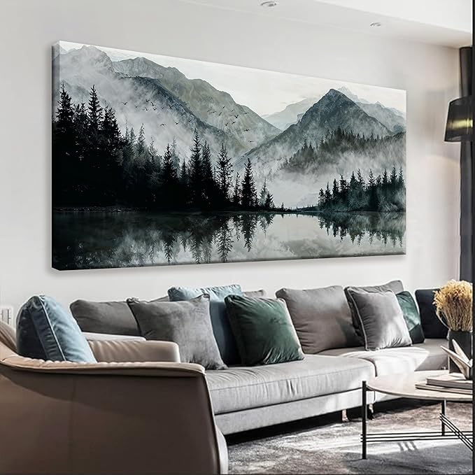 TAIJXAGSG Canvas Art Wall Decor Paintings Art Prints Modern Wall Art For Living Room Decorations Mountain Lake View Landscape Artwork Wall Bedroom Kitchen Office Home Wall Decor Artwork 24"×48"