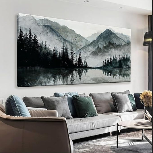 TAIJXAGSG Canvas Wall Art Decor Prints Natural Modern Wall Art Landscape Wall Decorations Mountain Lake View Artwork Pictures For Bedroom Kitchen Office Apartment Decorations 20"×40"