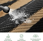 GENIMO Outdoor Rug Waterproof 6'x9' for Patio, Foldable Reversible Plastic Straw Carpet for Travel Trailers, Outside Area Mat for Rv, Deck, Picnic, Porch, Camper, Balcony, Beach, Black & Brown