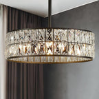 16” 4-Light Modern Crystal Chandeliers Black Dinning Room Light Fixture with Two Rods, Round Pendant Light Kitchen Island Chandelier, Flush Mount Ceiling Light for Living Room Entryway
