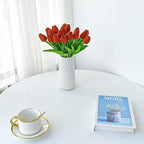 Mandy's Artificial Tulips 20 Stems Dark Orange PU Faux Flowers for Wedding Home Decor 13.5 Inch