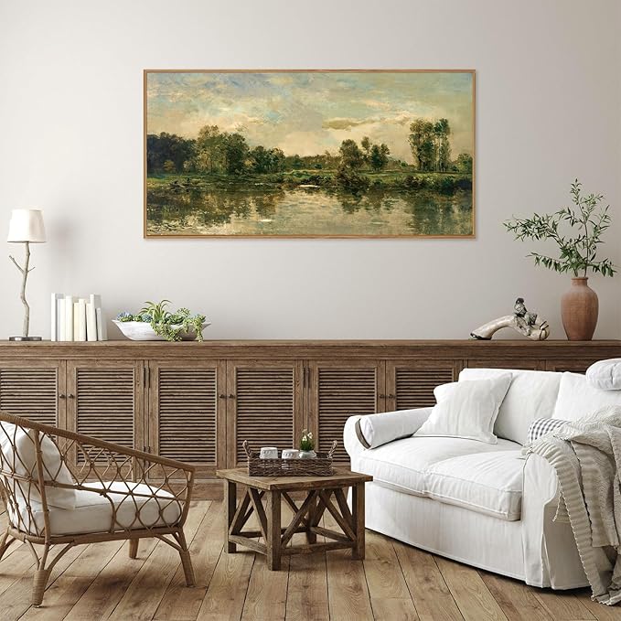 Tinonedraw Vintage Nature Framed Canvas Wall Art Set of 3, French Country Wall Decor, Rustic Landscape Farmhouse Art Paintings, Olive Green Trees Art Prints for Living Room Bedroom Office 20"x40"