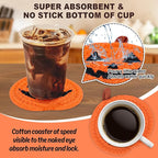 Whaline 4Pcs Halloween Pumpkin Handmade Braided Cotton Coasters Orange Black Pumpkin Shape Drink Coasters Absorbent Cup Coasters for Home Office Party Decor, 4.7 Inch