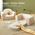 Tiny Land 2-in-1 Foldable Kids Couch with Pockets – Soft Thick Toddler Sofa, Lounger Couch, Convertible Kids Chair for Playroom, Bedroom or Living Room, Gift for Boys & Girls(Beige)