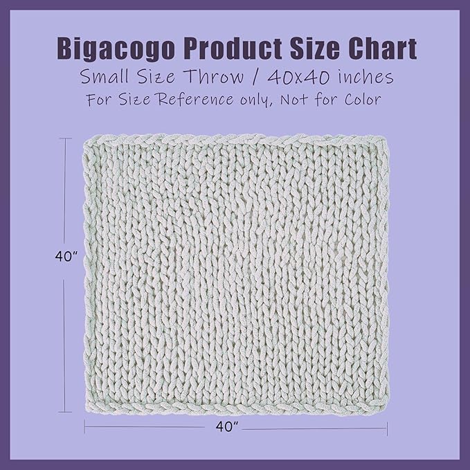 Bigacogo Chunky Knit Throw Blanket for Couch, 40x40 inches, 100% Hand Knitted with Thick Jumbo Chenille Yarn, Cozy Soft Large Rope Knot Cable Crochet Blankets for Sofa Bed Living Room, Antique Red