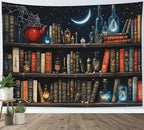 LB Gothic Bookshelf Tapestry, Horror Spider and Vintage Book Halloween Wall Tapestry for Bedroom Aesthetic, Galaxy Moon Wall Art for Living Room Dorm Home Decor Ready to Hanging, 60 x 40 Inches