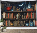 LB Fantasy Bookshelf Tapestry, Horror Spider and Vintage Book with Moon Wall Tapestry for Bedroom Aesthetic, Trippy Galaxy Wall Art for Living Room Dorm Home Decor Ready to Hanging, 92.5 x 70.9 Inches