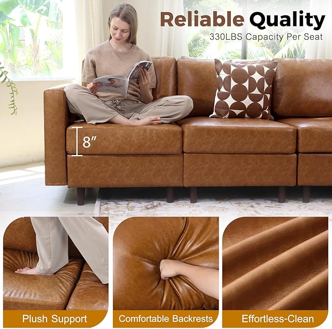 Faux Leather Single Sofa with Storage Ottoman, Modern Accent Chair Deep Seat Large Reading Armchair, Chaise Lounge Chair for Living Room Bedroom Office Brown