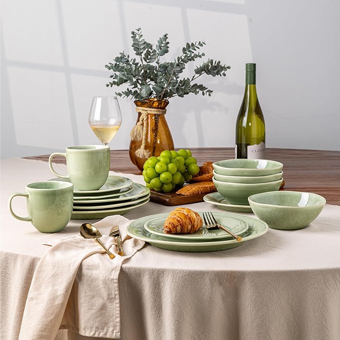 AmorArc Ceramic Dinnerware Sets, Handmade Stoneware Reactive Glaze Plates and Bowls Set, Scratch Resistant | Dishwasher & Microwave Safe Dishes Set, Service for 4 (12pc)