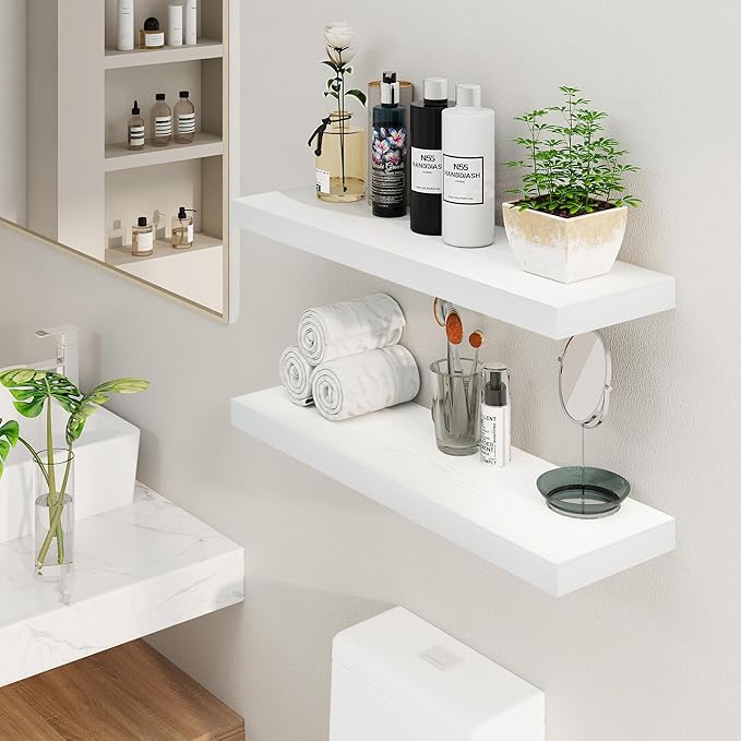 Fun Memories White Floating Shelves 36 Inch Long, 8 Inch Deep Floating Shelf for Wall, 36" W x 8" D Floating Shelves Set of 2, White Deep Wall Shelves for Bedroom, Living Room, Kitchen