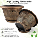 10 Inch Flower Pots Planters for Indoor Outdoor Plants, 3 Pack Plastic Large Plant Pots with Drainage Hole & Tray, Modern Decorative Garden Pot with Saucer, Plant Container for House