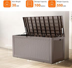 100 Gallon Resin Deck Box, Lockable Patio Outdoor Storage Box for Furniture, Garden Tools and Tools Storage, Waterproof Outside Storage Boxes - Grey