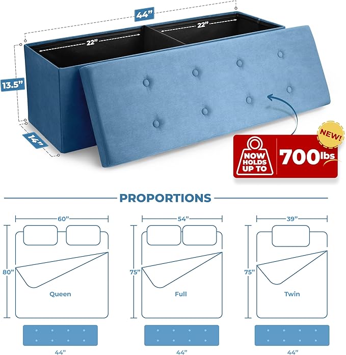Sorbus Storage Ottoman Bench – Collapsible/Folding Bench Chest with Cover – Perfect Toy and Shoe Chest, Hope Chest, Pouffe Ottoman, Seat, Foot Rest, – Contemporary Faux Suede (Teal)