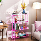 Clear Bookshelf, Acrylic Bookcase with Open Book Shelf Console Table for Entryway Office (4 Tier Pink)