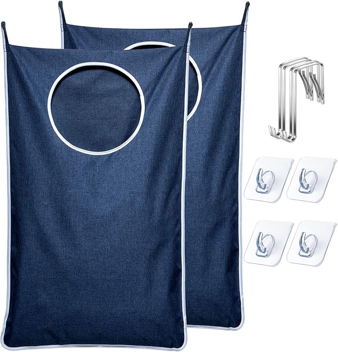 KEEPJOY Large Size 2Pack Hanging Laundry Hamper Bag, Door Hamper with 2 Hooks for Dirty Clothes - 35X21.6 inch - Blue (2Pack)
