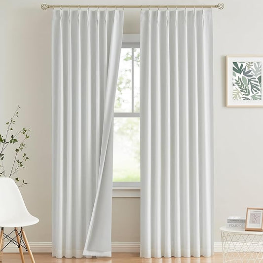 Vision Home White Pinch Pleated Full Blackout Curtains Thermal Insulated Window Curtains 84 inch for Living Room Bedroom Room Darkening Pinch Pleat Drapes with Hooks Back Tab 2 Panel 40" Wx84 L