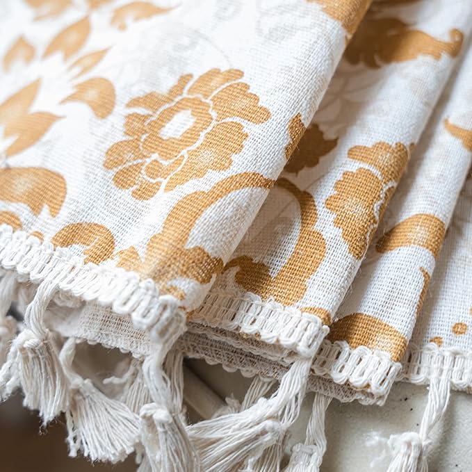 Sutuo Home Boho Curtains for Bedroom Living Room 96 Inches Length Long, Printing Moroccan Cotton Linen Rod Pocket Vibe Farmhouse Bohemian Tassels Window Treatment, 1 Panel 59" W x 96" L, Brown Damask