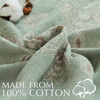 jinchan Boho 100% Cotton Muslin Queen Size 80x90 Inches Blanket Lightweight 4-Layer Quilted Soft Green and Beige Floral Throw Blanket Reversible Comfy Flower Rustic All Seasons Couch Bedroom Decor