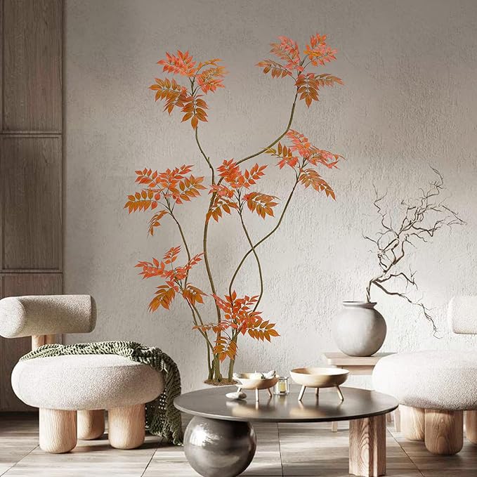 Artificial Mahonia Fortunei Tree 6ft,Tall Fake Plant Artificial Sumac Tree, Faux Plants Indoor Fake Plants Decor with Pots for Home Office Bathroom Bedroom Living Room Decorations Housewarming