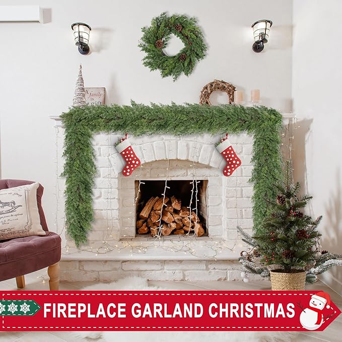 6 Ft Real Touch Christmas Garland,Thick and Lush，Soft Bendable, Lifelike Cedar Garland Realistic, Garlands for Decoration Christmas，Christmas Garland for Mantle,Outdoor Indoor Christmas Decorations