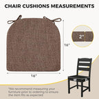 downluxe Indoor Chair Cushions for Dining Chairs, Soft and Comfortable Textured Foam Kitchen Chair Pads with Ties and Non-Slip Backing, 16" x 16" x 2", Brown, 6 Pack