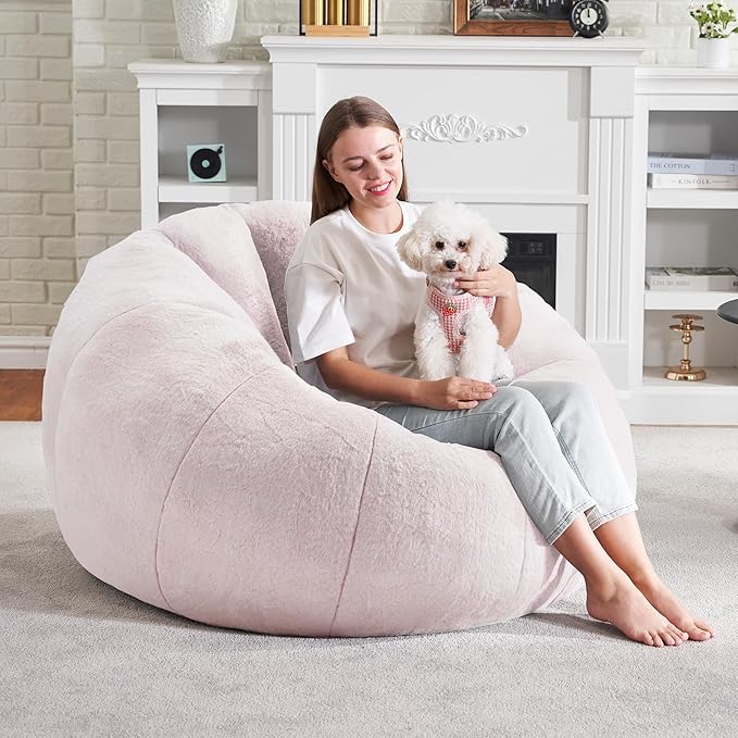 Hobestluk Bean Bag Chairs Large Bean Bag Couch for Adults Stuffed Sofa Chair Comfy Giant Bean Bag Chair with Spacious Design for Reading, Playing or Relaxing (Pink)