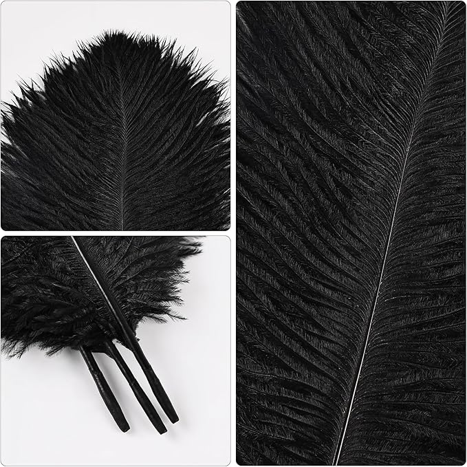 THARAHT Black Ostrich Feathers 24pcs Natural Bulk 10-12Inch 25cm-30cm for Crafts Wedding Party Centerpieces Halloween and Home Decoration Feathers