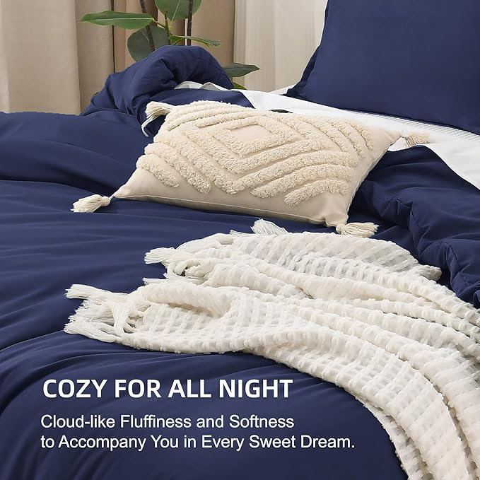 Litanika Navy Blue Comforter Set California King Size, 3 Pieces Cal King Lightweight Solid Bedding Comforter Set, All Season Fluffy Down Alternative Bed Set (104x96In Comforter & 2 Pillowcases)