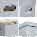 Large 17" 36 Quart Collapsible Stackable Storage Bins with Lids, 3 Packs Blue-Grey Linen Fabric Closet Boxes with Lids, Storage Cube Baskets Container Organizers for Bedroom (17x12x11)