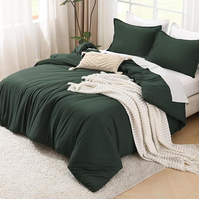Litanika Forest Green Oversized King Comforters Super King Size, 3 Pieces Lightweight Solid Bedding Comforter Set, All Season Fluffy Bed Set (120x120In Comforter & 2 Pillowcases)