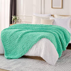 L'AGRATY Chunky Knit Blanket Throw: 50''x60'' Chenille Chunky Knitted Throw Blanket for Bed Couch - Handmade Thick Big Cable Knit Blanket - Large Crochet Rope Blanket for Home Decor(Aqua)