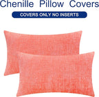 CaliTime Throw Pillow Covers Decorative 12 X 20 Inches Pack of 2 Cozy Chenille Cushion Cases for Couch Sofa Bed Living Room Home Living Coral