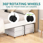 Bamboo Under Bed Storage Containers- Underbed Organizer with Wheels with Large Dust Bag,Sturdy Wood Rolling Under the Bed Shoe Storage Organizer Drawer 2 Packs (White, Long)