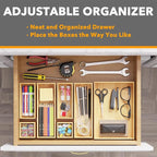 SpaceAid 7-Piece Bamboo Drawer Organizer Storage Boxes Set, Wood Tray Junk Drawer Organizers Multi-Use Divider Bins for Kitchen, Bathroom, Office Desk and Makeup Organization (7 Pack, Natural)