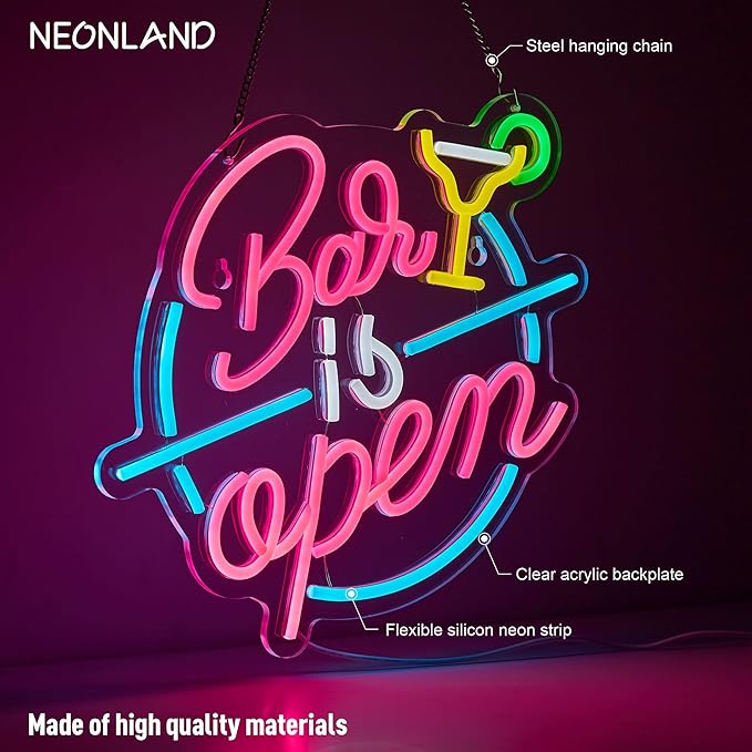 Bar Open Neon Sign for Wall Decor Open Beer Bar LED Light up Signs with Dimmer for Pub Party Man Cave Room Art Decor Gift