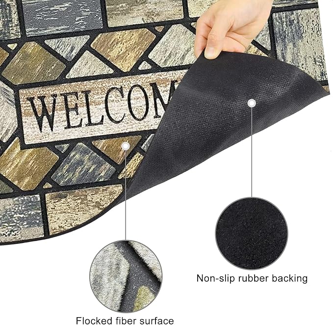 CHICHIC 18 x 30 Inch Square Welcome Door Mat Front Doormat Outdoors for Home Entrance Outdoors Mat for Outside Entry Way Doormat Entry Rugs, Heavy Duty Non Slip Rubber Back Low Profile