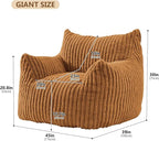 Giant Bean Bag Chairs for Adults Teens, Large Bean Bag Sofa Chairs with Filling Comfy Fuzzy BeanBag Chair with Armrests for Bedroom Living Room Reading (Brown, Large)