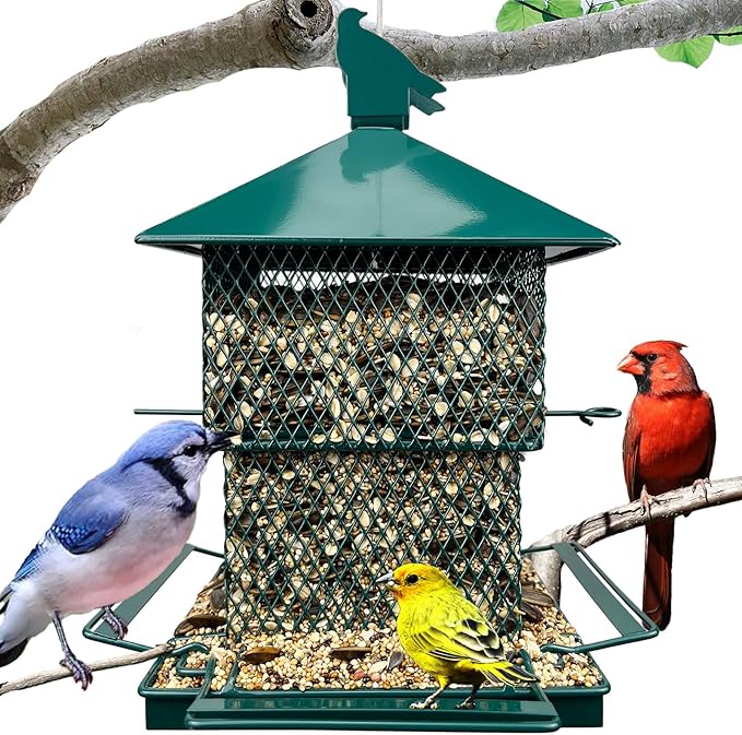 Bird Feeders for Outdoors, 6.5lb Large Capacity, Heavy Duty Metal Bird Feeder, Supports Cardinal, Finch, Blue Jay and Wild Birds(Green)