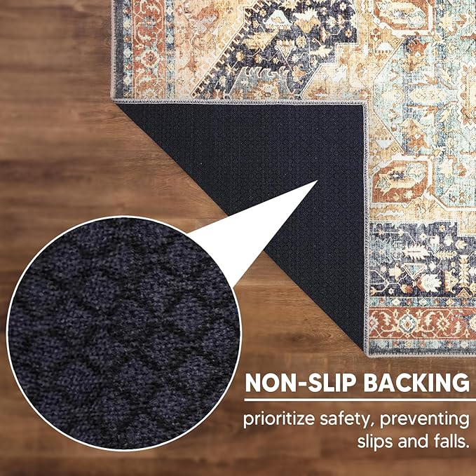Keen Home Design 9x12 Rug - Machine Washable Area Rug with Non-Slip Backing, Ideal for Living Room, Dining Room, Bedroom - Vintage, Easy Clean, Durable, Low Pile Rug - (9' x 12')