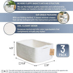 NaturalCozy 11.8"x8"x4.5” Storage Baskets for Shelves 3 Pack | Cotton Rope Woven Small Baskets for Organizing | Small Storage Bins for Nursery, Bathroom, Closet, Cube Shelf, Decorative, Gift Basket