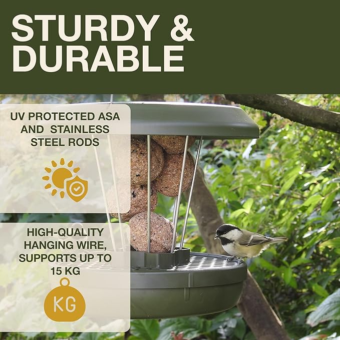 SWISSINNO No Mess Bird Feeder Lucerne Smart Birds for Fat Balls - Feed Birds, not mice & Rats! Robust & Reliable for Hanging - Green