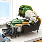 Runnatal Large Dish Drying Rack with Drainboard Set, Stainless Steel Detachable 2-in-1 Large-Capacity 2-Tier Over The Sink Anti-Rust Dish Rack and Dish Drainer for Kitchen Counter
