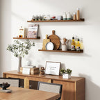 Picture Ledge Wall Shelves 24 inches Width Set of 3, Solid Pine Wood Rustic Floating Ledge Shelves for Wall for Kids' Room Bedroom Kitchen Bathroom Living Room Nursery Display Wall Decor, Walnut