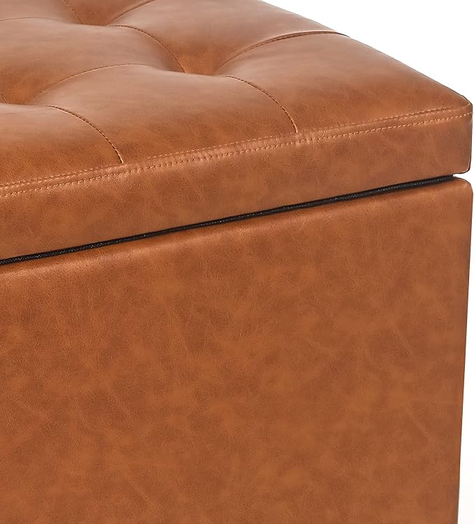 Adeco 17.7" Leather Cube Storage Orange Ottomans for Living Room