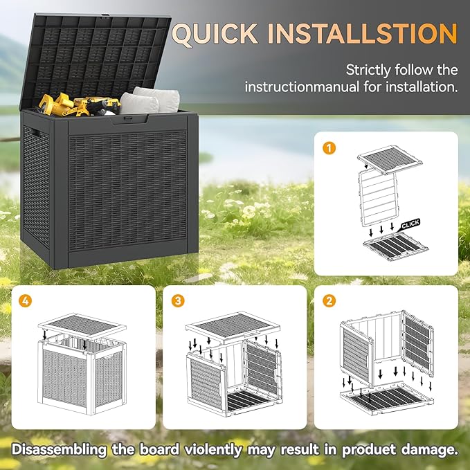 KAMABOKO 31 Gallon Outdoor Storage Box, Resin Deck Boxes Indoor and outdoor, Waterproof Storage Box Lockable Lid for Garden Tools, Package Delivery, Pool Supplies, Patio Cushions, Black