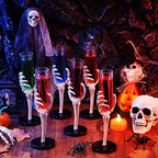 Yinkin 6 Pcs Halloween Skeleton Hand Wine Glass 2.7 oz Halloween Goblets with Skeleton Hand Plastic Champagne Flutes Spooky Creepy Cups for Haunted House Party Decorations