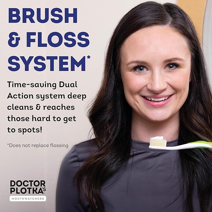 MOUTHWATCHERS Soft Flossing Toothbrushes, Value Pack of 4, Green, Manual Toothbrush for Adults, Ultra Clean, Good for Sensitive Teeth and Gums, by Dr. Plotka's