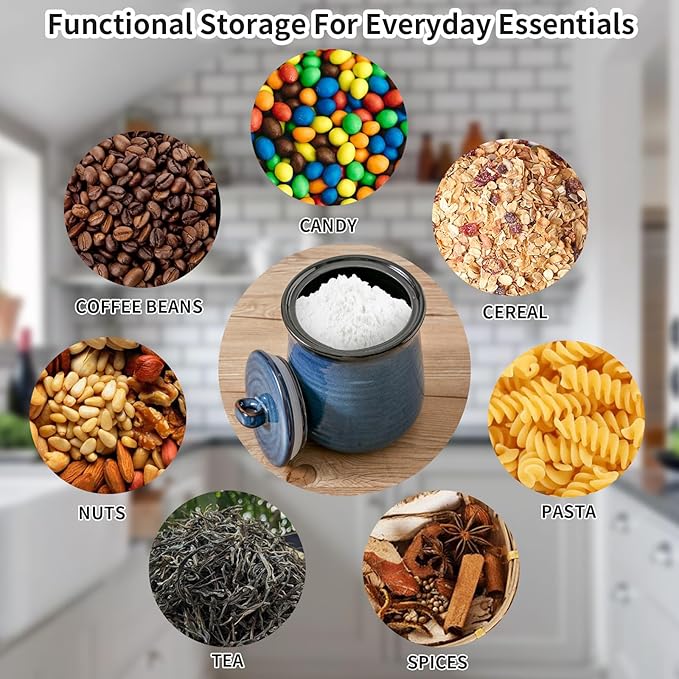 Hasense Ceramic Canister with Airtight Lid for Kitchen Counter, 88 Ounce Large Ceramic Food Storage Jar with Seal Ring for Serving Flour, Grain, Cereal, Pasta, Coffee, Sugar, Tea and Spice, Navy